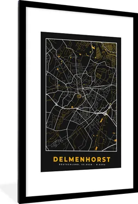Produktbild von MuchoWow® Gerahmtes Poster Delmenhorst - Gold - Stadtplan - Karte - Deutschland 60x90 cm - Poster mit Schwarzem Bilderrahmen Wandposter Rahmen Foto Bilder - Dekoration - Wandposter Wohnzimmer - Hochwertig