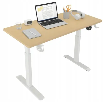 Obrázek produktu pro Psací stůl – kancelářský stůl 140 × 60 × 72 cm – pracovní stůl v bílé barvě – stůl pro práci ve stoje – počítačový stůl – s nastavitelnou výškou