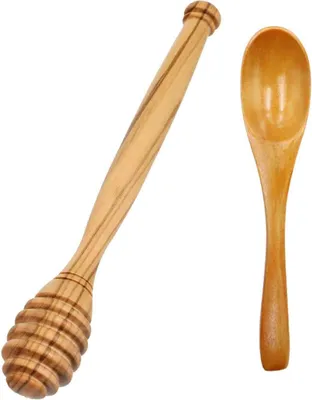 Produktbild von Honiglöffel 2 Stück, Olivenholz Honigstecher Mit Spiraldesign, Für Honig Und Sirup, Ideal Für Frühstück Und Teezubereitung