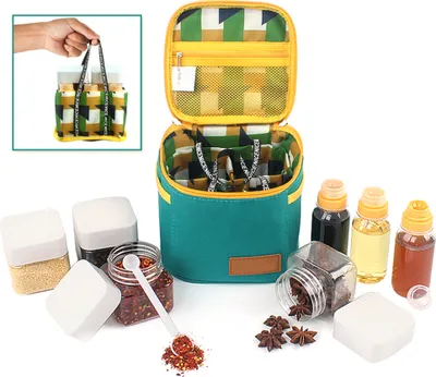 Produktbild von Tragbares Gewürzflaschen-Set für den Außenbereich, Gewürztopf, Flaschenbox, Grillzubehör für Campingbehälter mit Aufbewahrungstasche