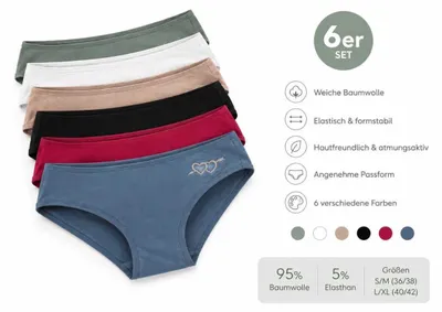 Produktbild von 6er Set Damen Slips Baumwolle Unterhosen weich elastischer Bund Mix 2/L/XL