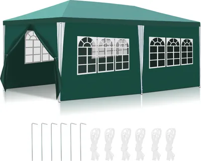 Produktbild von Izrielar Pavillon Partyzelt mit Seitenwänden, Reißverschlusstür & Fenstern, wetterfest, 3x6m Grün