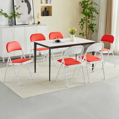 Produktbild von mcc direct Klappstuhl, Kunstleder Klappstuhl mit Metallrahmen und gepolstertem Sitz, für Zuhause & Büro, 6er Set, Farbe: Rot