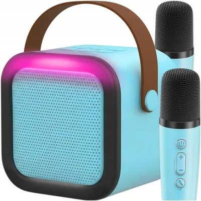 Obrázek produktu pro Dětská karaoke sada s Bluetooth reproduktorem, 2 mikrofony, RGB podsvícením, výkonem 10W a USB-C konektorem, modrá barva