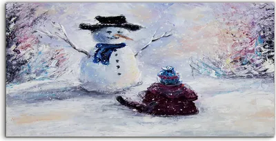 Produktbild von Coloray - Glasbild - 120x60 cm - Wandbild - Glasbilder - Foto Schneemann Kind Winter Malerei
