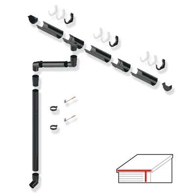 Produktbild von SMART Dachrinnen-Set PVC, 38-teilig, 75/63 mm für 8 m Dachlänge (Grau)