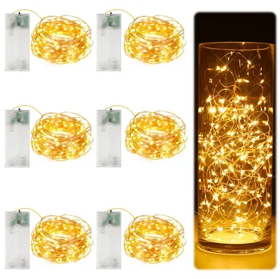 LED-Lichterkette 8er-Set, 2 m, 20 LEDs, warmweiß, Timer, batteriebetrieben