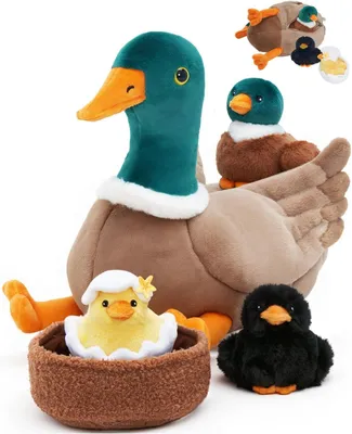 Image de Jeu de peluches canard, comprenant un canard principal et 4 petits canards, idéal pour les enfants