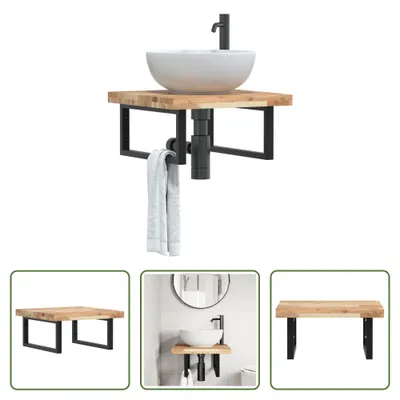 Immagine prodotto di The Living Store Mensola per lavabo a parete in acciaio e legno di acacia