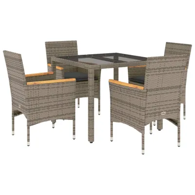 Immagine prodotto di vidaXL Set da pranzo da giardino 5 pezzi con cuscini, in polyrattan grigio e vetro