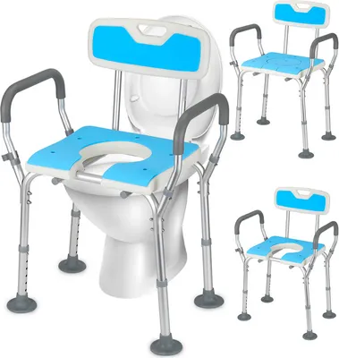 Produktbild von Jopassy Duschstuhl, 3-in-1 Toilettenstuhl & Badhocker, höhenverstellbar 36-52 cm, mit Armlehnen & Rückenlehne, bis 135 kg Tragfähigkeit, Aluminium & PE-Kunststoff, ergonomische & rutschfeste Sitzfläche, für Senioren & eingeschränkte Mobilität