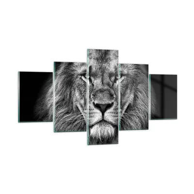 Produktbild von Bilder auf glas - 5 Teile - Porträt Löwe Schwarzweiß - 125x70cm - Glasbilder - Wandbilder - Bilder - zum Aufhängen bereit - Wanddekoration aus Glas - Glas Bilder - Wandbild auf Glas - GEA125x70-4494