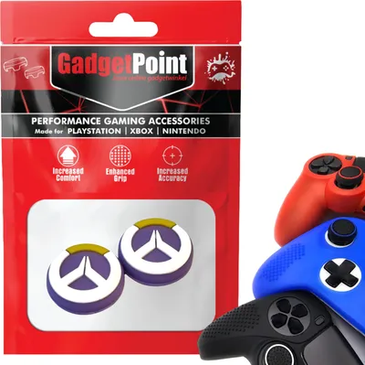 Produktbild von Thumbgrips - Thumb Grips voor PlayStation, PS5, Xbox X/S, One & Switch Pro Controller - Gaming Thumbgrips - Performance Anti-Slip Thumbsticks - Bescherming Accessoires - Paars met Wit/Geel -