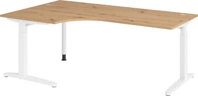 Produktbild von bümö Schreibtisch Serie-XB - Nachbildung: Asteiche, Größe: Eckschreibtisch 200 x 120 cm, Gestell: Weiß