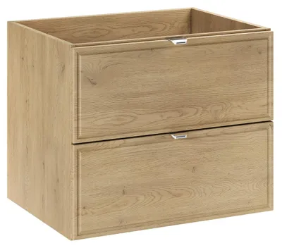 Produktbild von Badezimmer Waschbeckenschrank mit 60 cm Breite in Eiche, 2 Schubladen mit Rahmenfräsung, wandhängend - TEMUCO-56-CREMONA