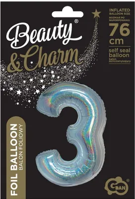 Produktbild von B&C-Folienballon mit der Zahl 3, holografisch, silber, 76 cm – Godan