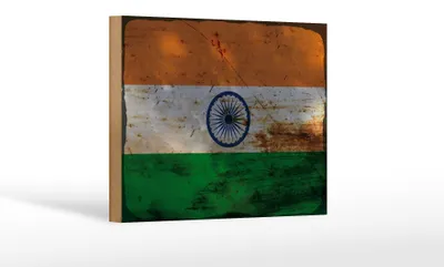 Produktbild von Holzschild Flagge Indien 18x12 cm Flag of India Rost Dekoration