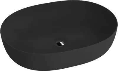 Produktbild von LAVITA Aufsatzwaschtisch Blas Black | Aufsatzwaschbecken Oval | Waschbecken ohne Überlauf und Hahnloch | Aus hochwertigem Porzellan | Waschtisch | 59,5x43x13,5 cm | Schwarz Matt