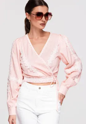 Produktbild von LARICA Wickelbluse Kurz Slim Fit mit Schnürung OW-TS-E0033 rose L