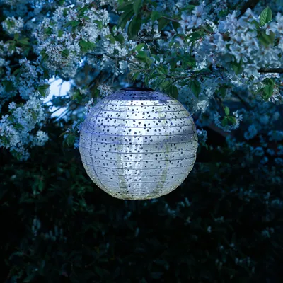 Produktbild von LED Solar Lampion - mit Blumenmuster - warmweiße LED - H: 25cm - D: 25cm - Lichtsensor - blau