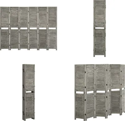 Obrázek produktu pro vidaXL 6dílná přepážka do pokoje šedá 214x166 cm masiv - přepážka do pokoje - zástěna na soukromí - skládací zástěna - panelová stěna