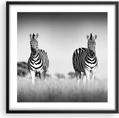 Produktbild von Gerahmtes Poster - Schwarzer Rahmen - Zebras Fotografie Schwarzweiß - 50x50 cm - Wand Bild - Wanddeko - Wandbilder - Kunstposter - Wandposter - Bilderrahmen - Bilder - Kunstdruck - P2BAC50x50-4476
