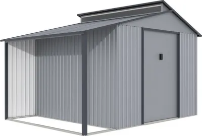 Produktbild von Gerätehaus aus Metall mit Unterstand "Madras" - 9,12 m² - 355 x 257 x 237 cm - Grau