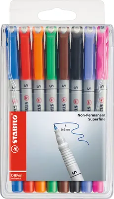 Produktbild von Folienstift - STABILO OHPen universal - wasserlöslich superfein - 8er Pack - mit 8 verschiedenen Farben