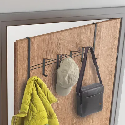 Produktbild von Metaltex türgarderobe für aufliegende türen, 6 haken, , - Schwarz - Bereit f\u00fcr den Einsatz | Geeignet f\u00fcr T\u00fcren mit \u00dcberdeckung