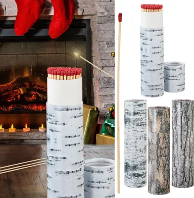 Produktbild von Kaminstreichhölzer 4er Set L20cm 4 Packungs-Motive à 75 Stk. Zündhölzer Streichholzschachtel Baumrindendesign