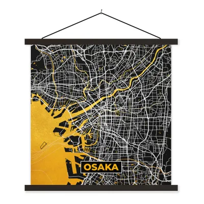 Produktbild von MuchoWow® Textilposter Gold - Osaka - Stadtplan - Karte 90x90 cm mit schwarzem Rahmen - Magnetisches