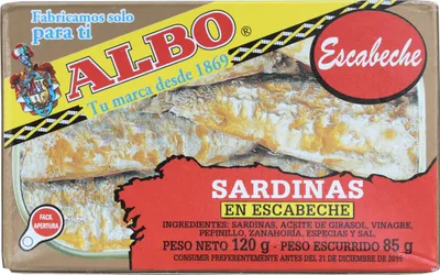 Produktbild von Sardinen Escabeche mit Haut und mit Gräten, 120 g