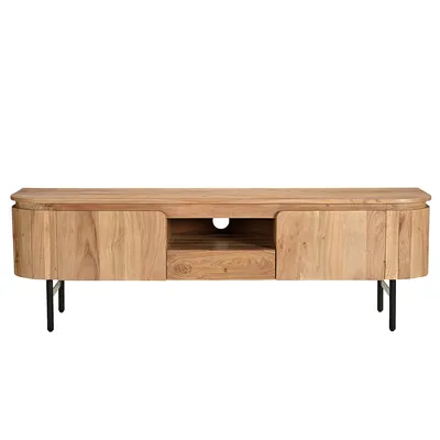 Produktbild von Miliboo - TV-Möbel mit Ablagefächern aus Massivholz und schwarzem Metall B160 cm NAPOLI