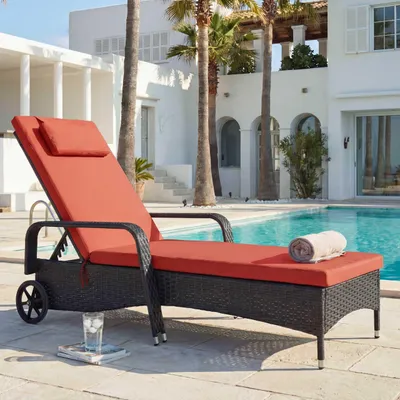 Produktbild von Poly-Rattan Sonnenliege Cesena, Relaxliege Gartenliege Liege, Alu  anthrazit, Kissen terracotta