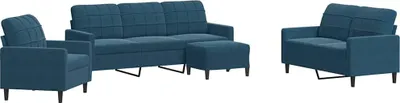 Produktbild von vidaXL 4-tlg. Sofagarnitur mit Kissen Blau Samt