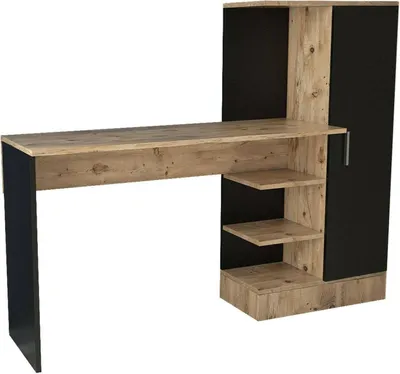 Produktbild von Schreibtisch Dfasolat, Mehrzweckschreibtisch, Bürotisch für PC, Eckschreibtisch, 152x40h120 cm, Eiche und Schwarz