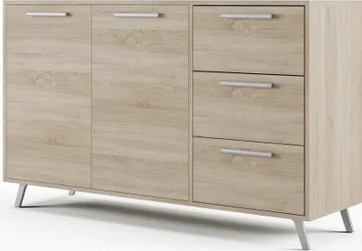 Produktbild von Furniture24 Kommode Bali mit 3 Schubladen 2 Türen Sideboard Schubladenschrank Sonoma Eiche