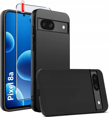 Image de Étui slim en silicone noir mat pour Google Pixel 8A + verre de protection 9H