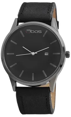 Produktbild von Qbos Herren Armbanduhr Analog Quarz Datum – Metallgehäuse, Kunstlederarmband Schwarz