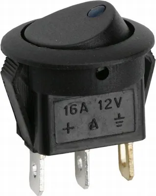 Zdjęcie produktu dla 5x okrągły przełącznik kołyskowy czarny z niebieską diodą LED – podświetlany przełącznik kołyskowy 12 V 16 A – przełącznik podtynkowy z funkcją WŁĄCZ/WYŁĄCZ – odpowiedni do urządzeń elektrycznych i pojazdów – jednostka sprzedaży 5 sztuk [09042KE]
