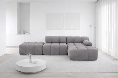 Produktbild von Kaiser Möbel Ecksofa modular mit Hocker, Sofa L-Form, Veloursstoff Salvador, Grau, Rechts, Selia