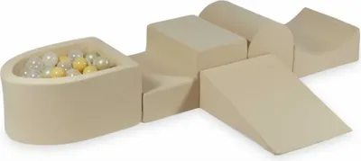 Produktbild von Schaumstoff-Spielset mit Hügel und Mikro-Bällepool – beige + 100 Bällebadbälle / transparent, Meerjungfraueneffekt, Hellgold, Beige