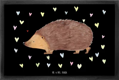 Produktbild von Mr. & Mrs. Panda Schmutzfangmatte Igel Herzen 60 x 90 cm - Schwarz - Geschenk, Liebe, Fussmatte, Herz, Schmutzmatte, Vertrauen, Lustige Sprüche, Schmutzfänger, Leben