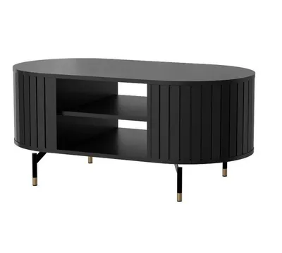 Produktbild von Couchtisch ZAVEN I, Wohnzimmertisch mit Ablagefächern, Moderner Sofatisch mit Stauraum, Design Couchtisch für Wohnzimmer, Goldene Details, Schwarz