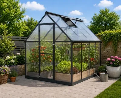 Produktbild von Gewächshaus 224 × 178 × 195 cm – Aluminium & Polycarbonat | Wetterfest & UV-beständig
