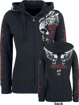 Produktbild von Rock Rebel by EMP Damen schwarze Kapuzenjacke mit Totenkopf-Print XL
