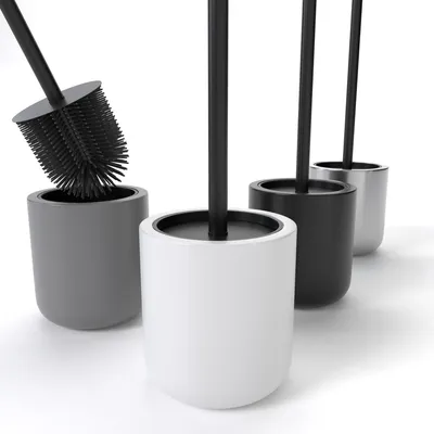Produktbild von Toilettenbürste mit Halter WC-Bürste Klobürste - Silikonbürstenkopf - Edelstahl - Weiß - Für WC und Abfluss