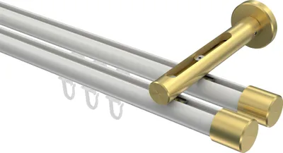 Produktbild von Interdeco Innenlaufstange / Gardinenstange mit Innenlauf Weiß / Messing-Optik, Typ Siteno Santo (Kappe), 20 mm Ø 2-läufig, 140 cm