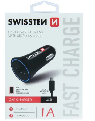 Zdjęcie produktu dla SWISSTEN ŁADOWARKA do AUTA USB z kablem microUSB