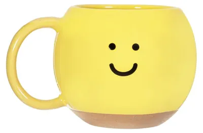Fröhlicher Smiley-Becher aus Steingut, Gelb, 9x13x8 cm